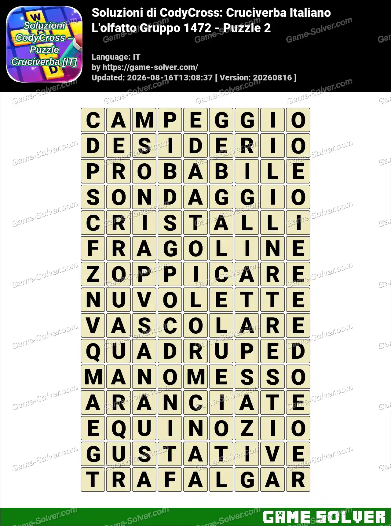 Soluzioni di CodyCross: Cruciverba Italiano L’olfatto Gruppo 1472 – Puzzle 2